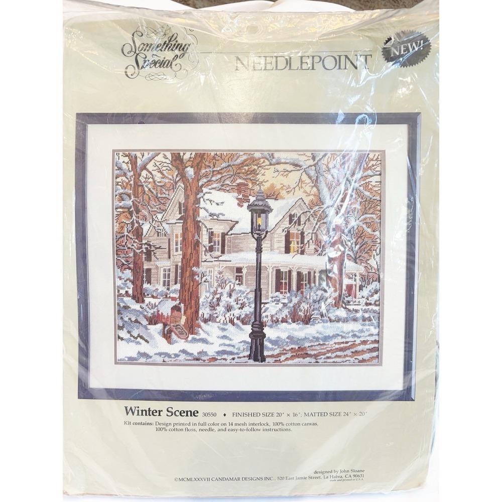 Vtg Candamar Something Special "Winter Scene" Needlepoint Kit # 30550.  1987 USA